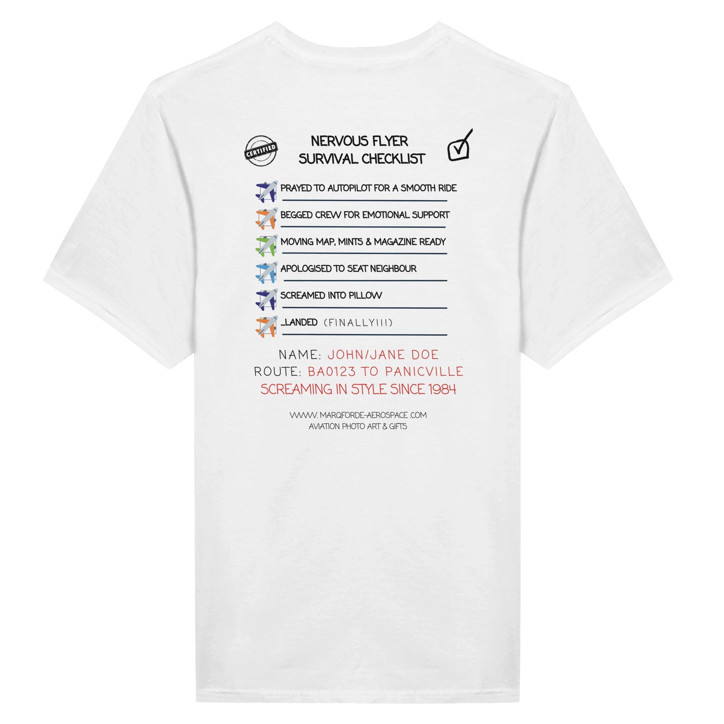 Premium Quality Nervous Flyer Checklist Tee – Soft & Comfortable