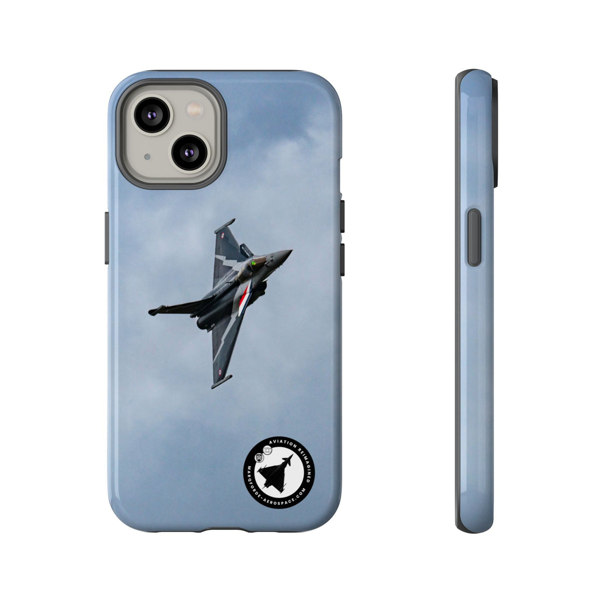 Dark grey striped Rafale banking nose-high in cloud aviation photo iPhone tough phone case – view 10