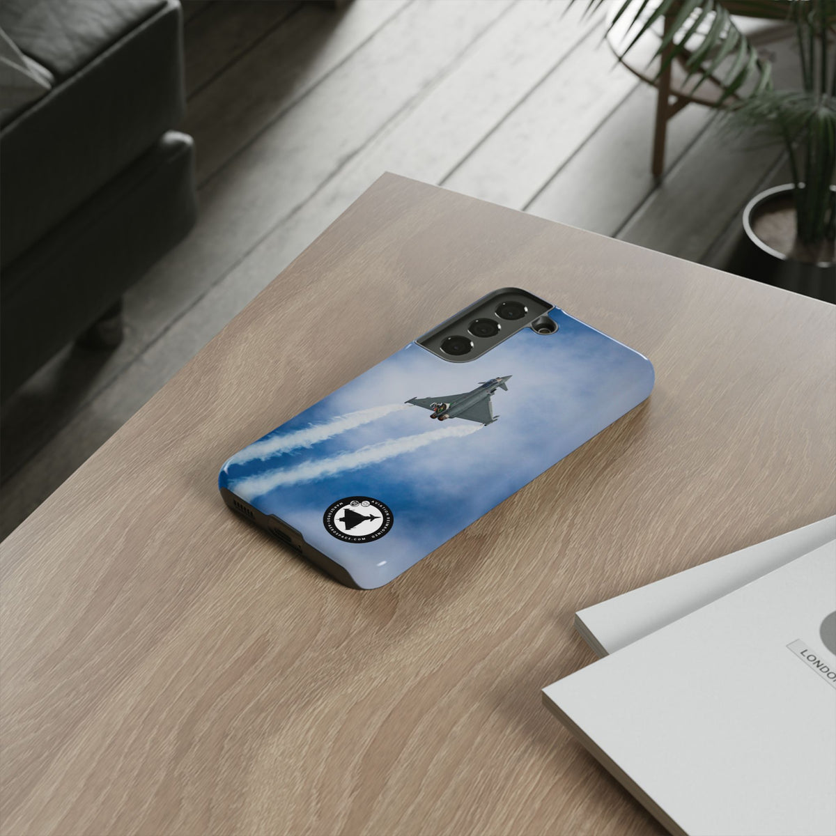 Italian Eurofighter climbing with twin white trails aviation photo Samsung Galaxy tough phone case – view 29