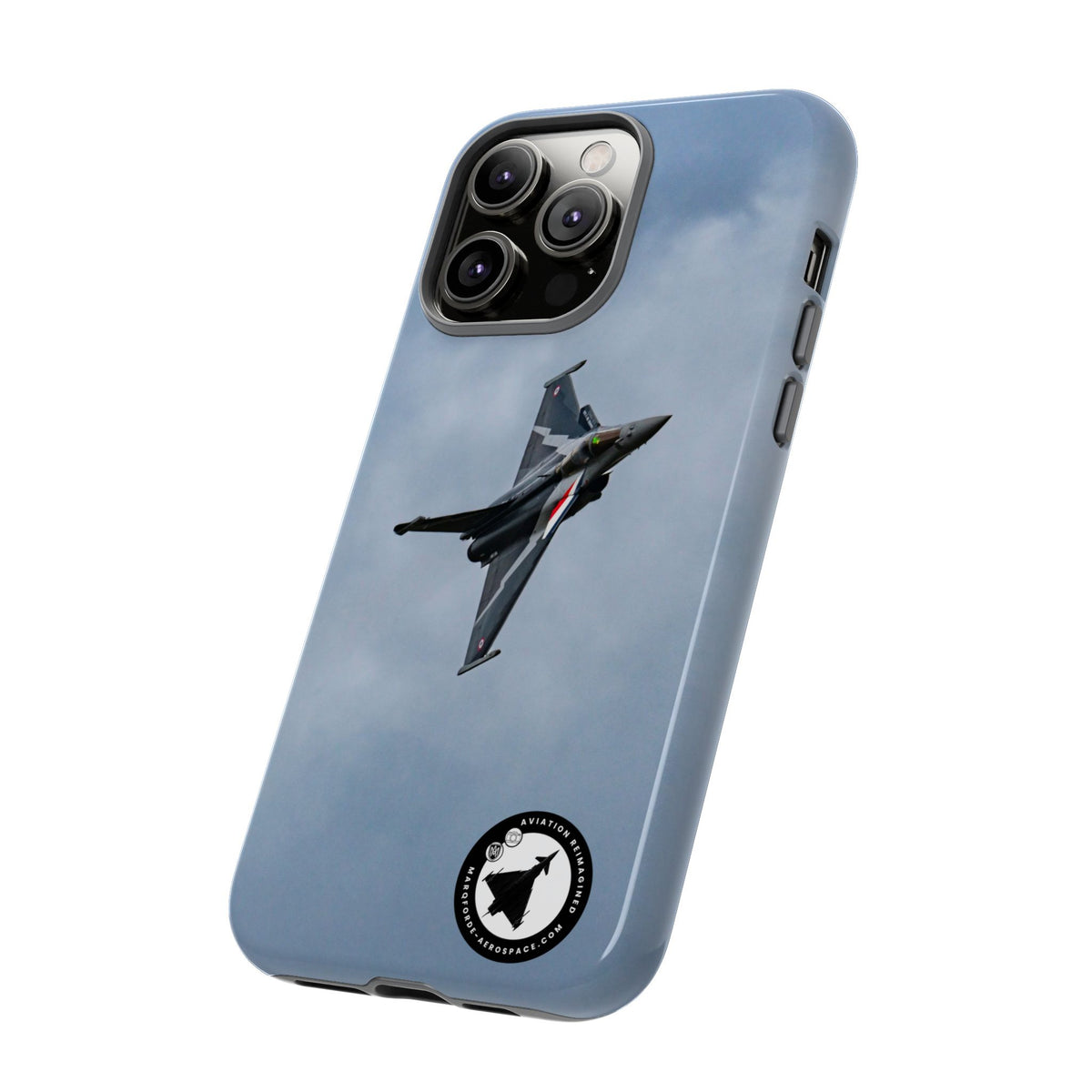 Dark grey striped Rafale banking nose-high in cloud aviation photo iPhone tough phone case – view 50