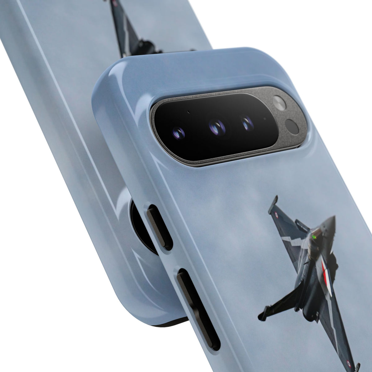 Dark grey striped Rafale banking nose-high in cloud aviation photo Google Pixel tough phone case – view 20