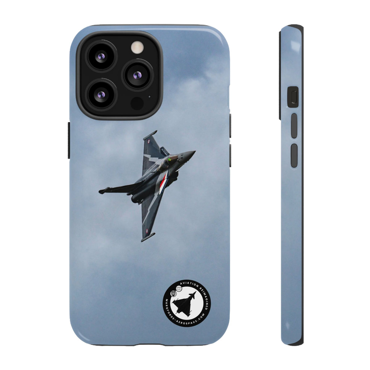 Dark grey striped Rafale banking nose-high in cloud aviation photo iPhone tough phone case – view 17