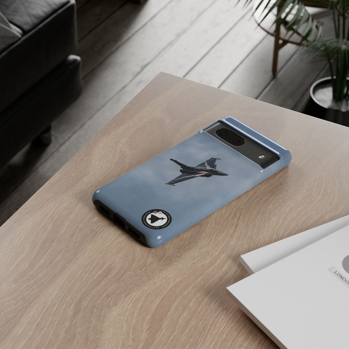 Dark grey striped Rafale banking nose-high in cloud aviation photo Google Pixel tough phone case – view 11