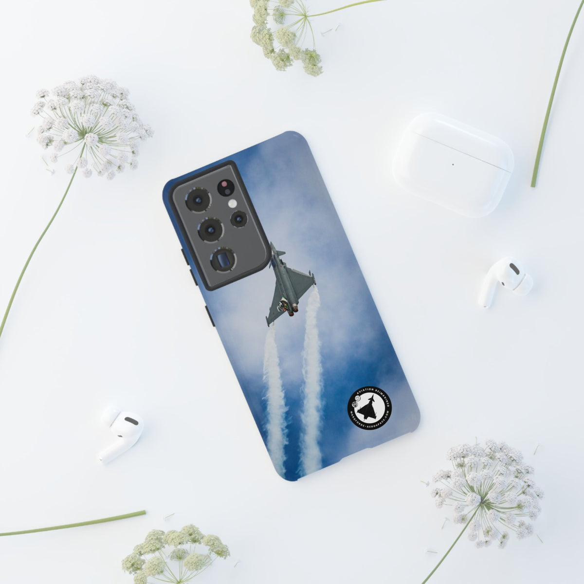 Italian Eurofighter climbing with twin white trails aviation photo Samsung Galaxy tough phone case – view 26