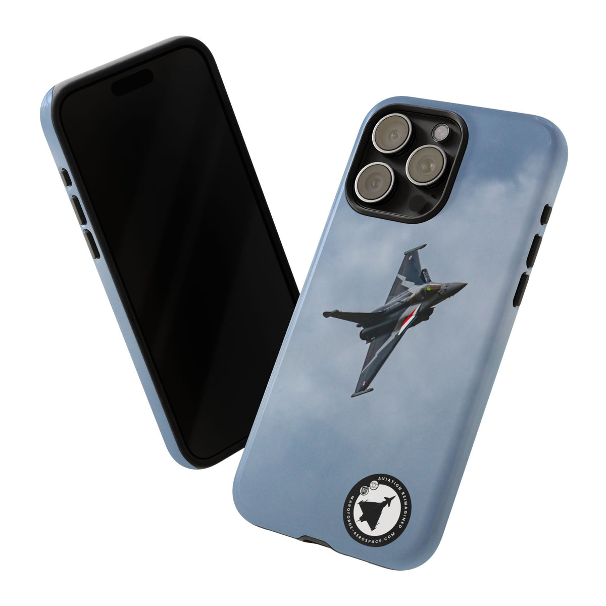 Dark grey striped Rafale banking nose-high in cloud aviation photo iPhone tough phone case – view 53