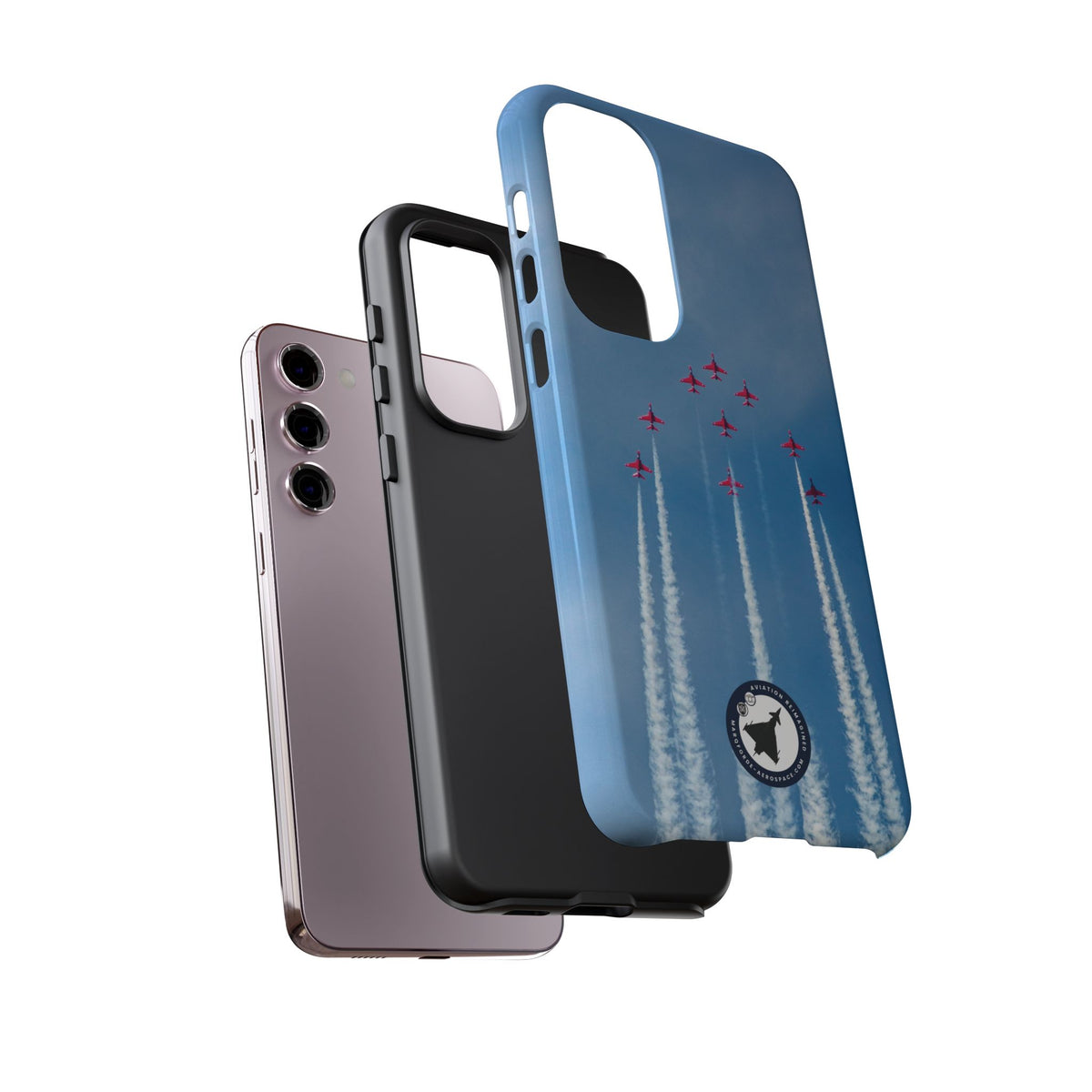 Nine Red Arrows Hawks climbing with white smoke aviation photo Samsung Galaxy tough phone case – view 36