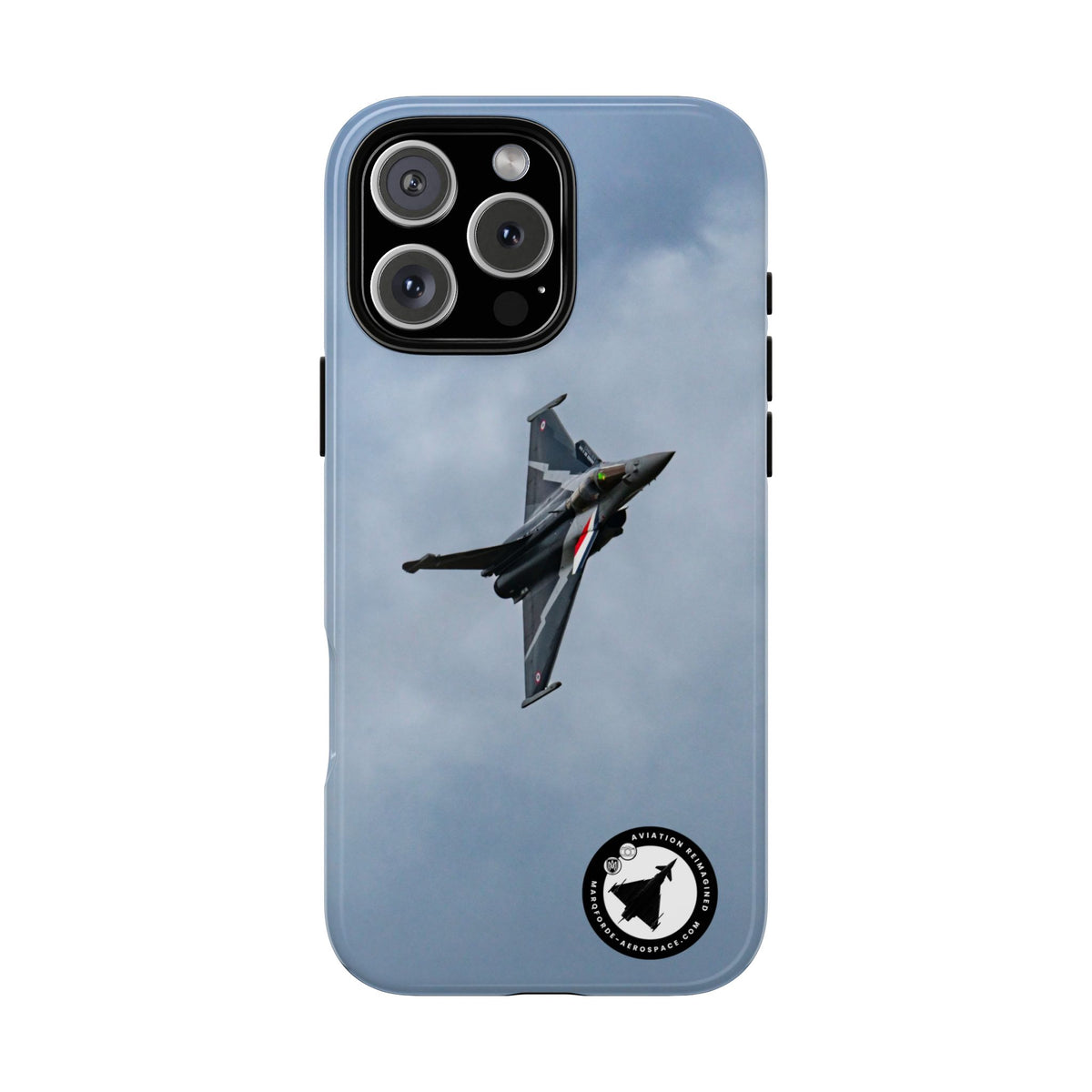 Dark grey striped Rafale banking nose-high in cloud aviation photo iPhone tough phone case – view 23
