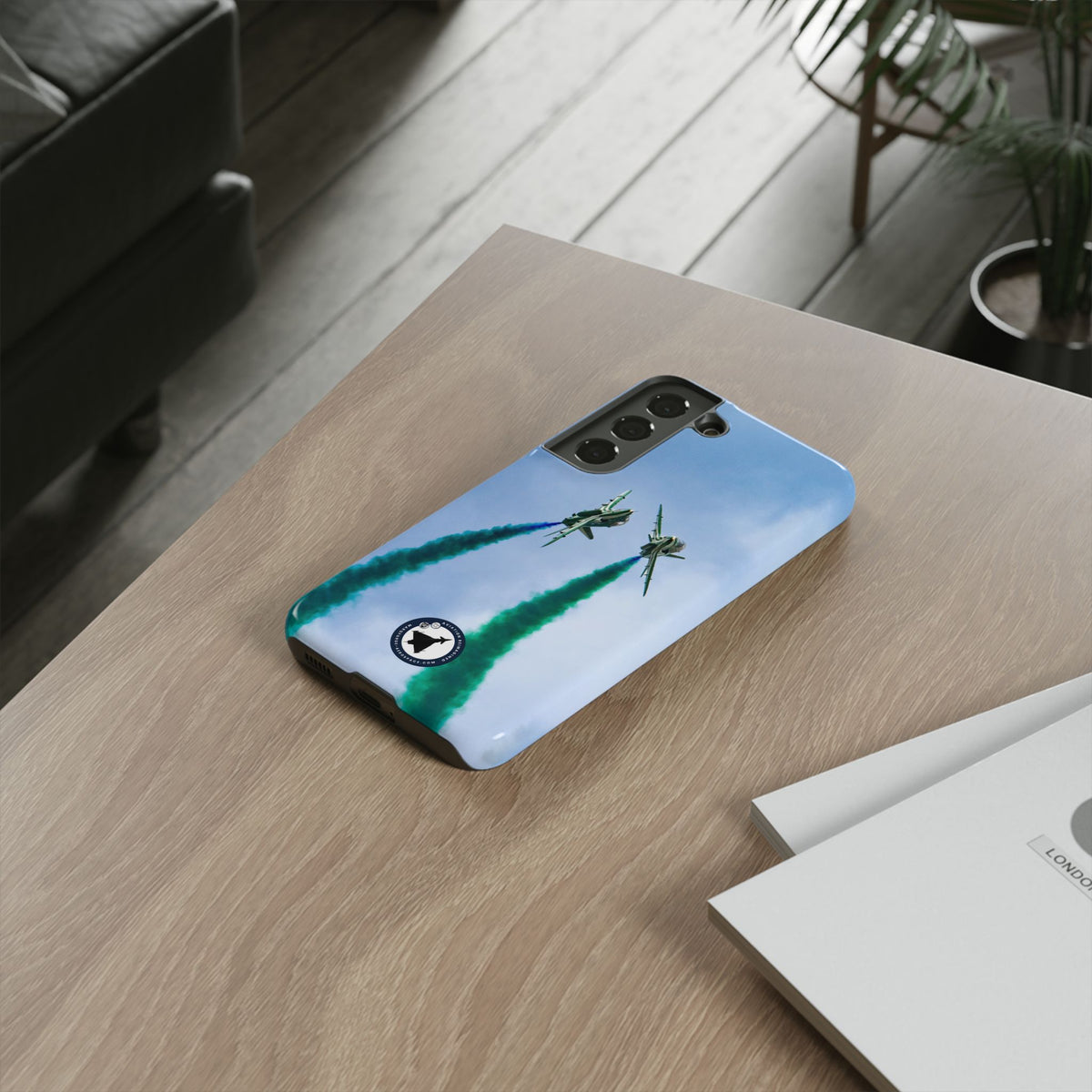 Two Saudi Hawks jets crossing in green smoke aviation photo Samsung Galaxy tough phone case – view 24