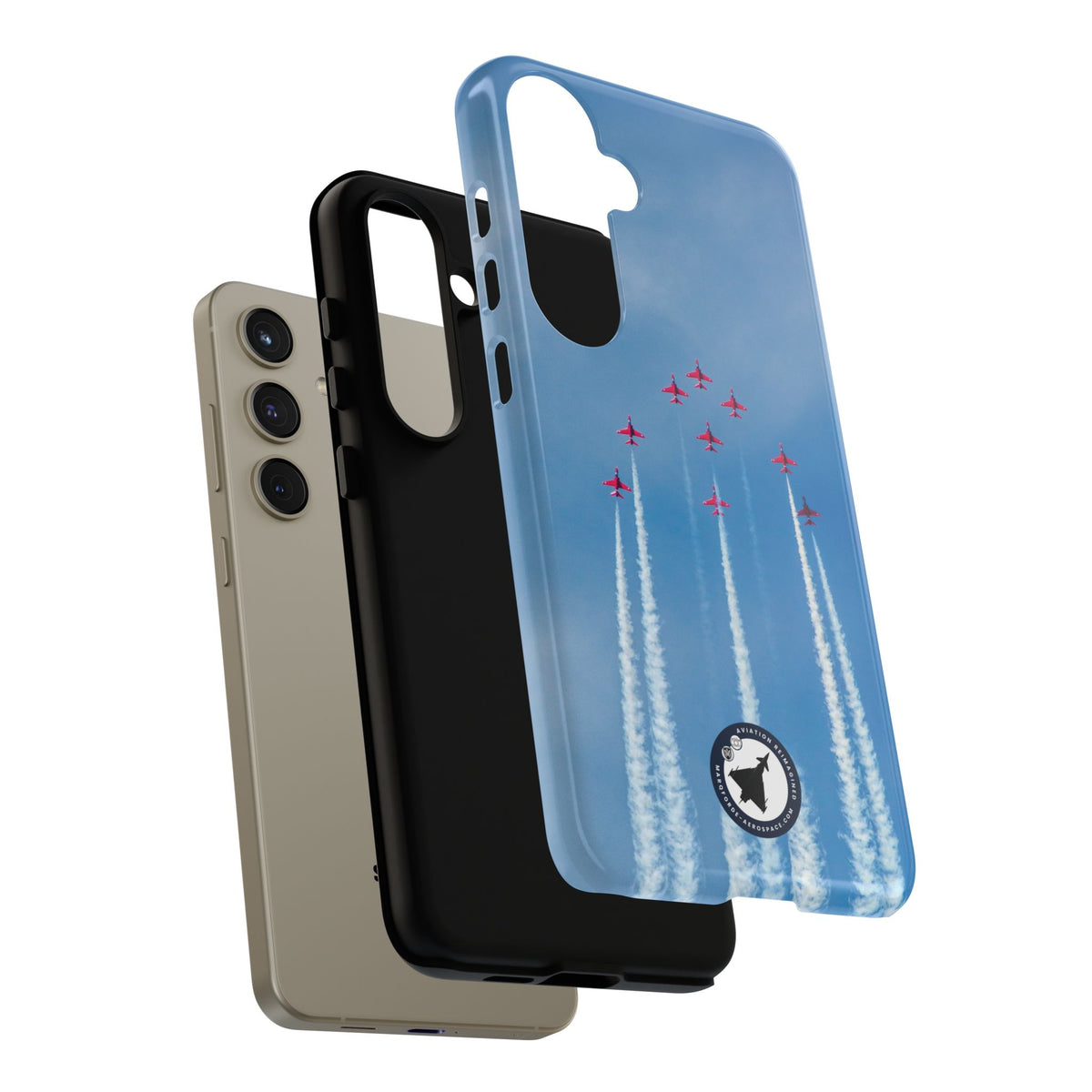 Nine Red Arrows Hawks climbing with white smoke aviation photo Samsung Galaxy tough phone case – view 46