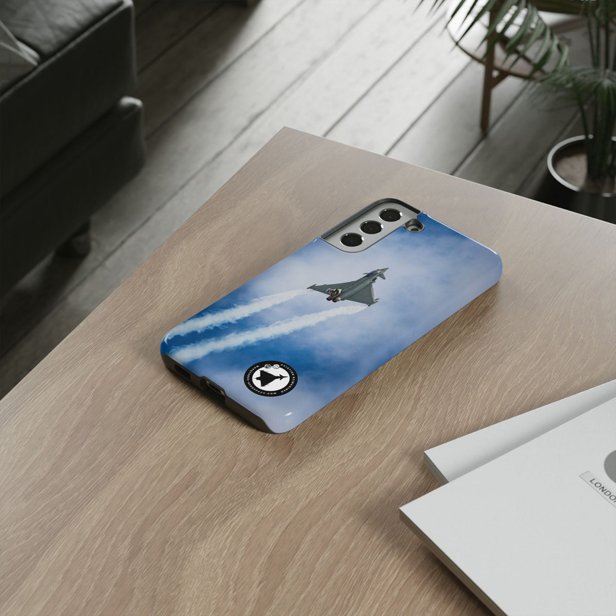 Italian Eurofighter climbing with twin white trails aviation photo Samsung Galaxy tough phone case – view 30