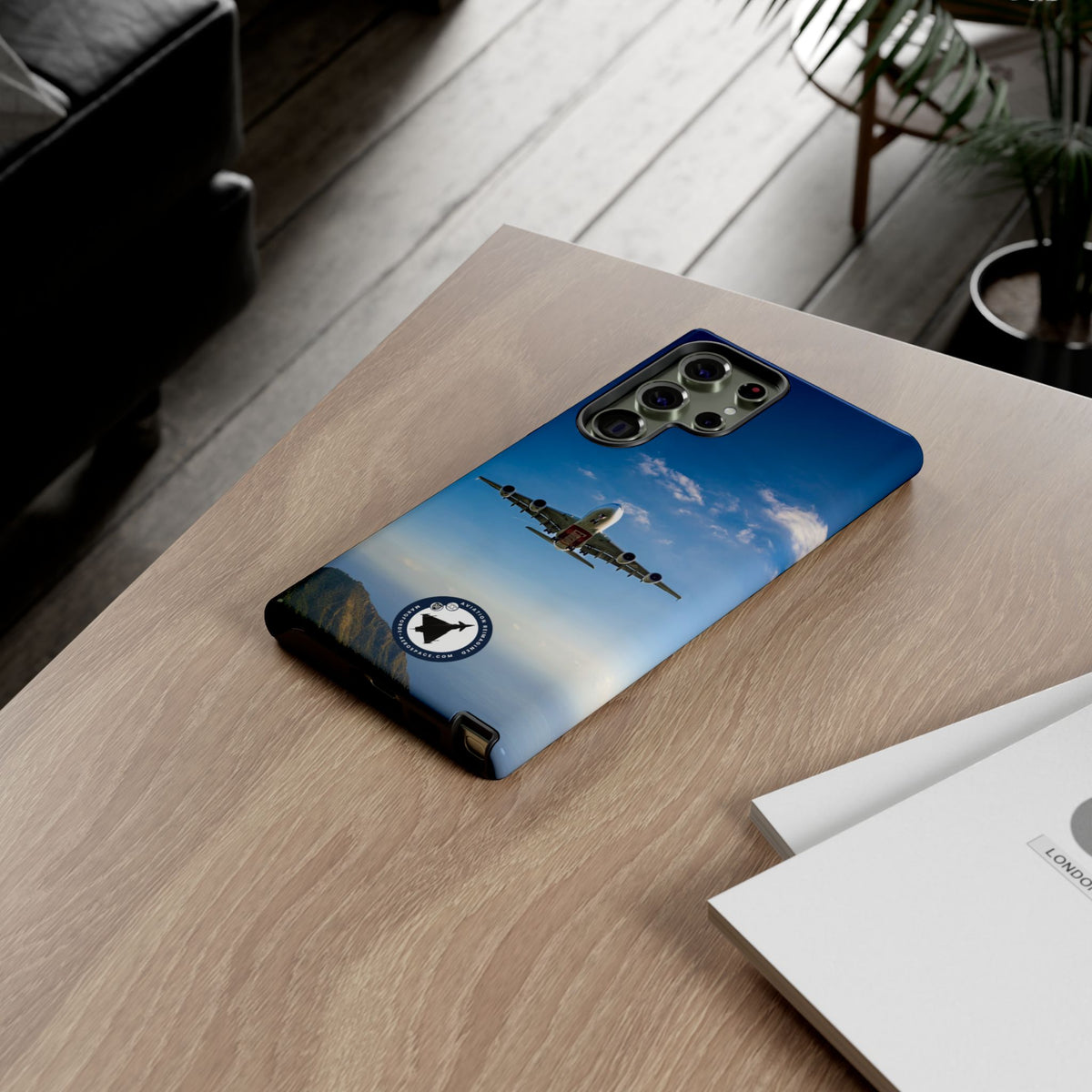 Emirates Airbus A380 climbing head-on over coastline aviation photo Samsung Galaxy tough phone case – view 41