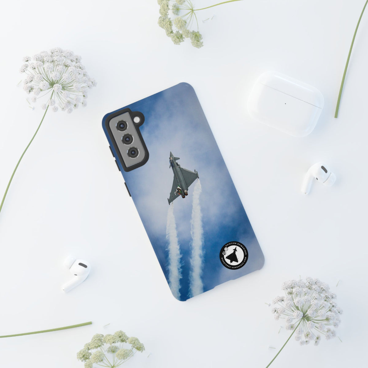 Italian Eurofighter climbing with twin white trails aviation photo Samsung Galaxy tough phone case – view 25