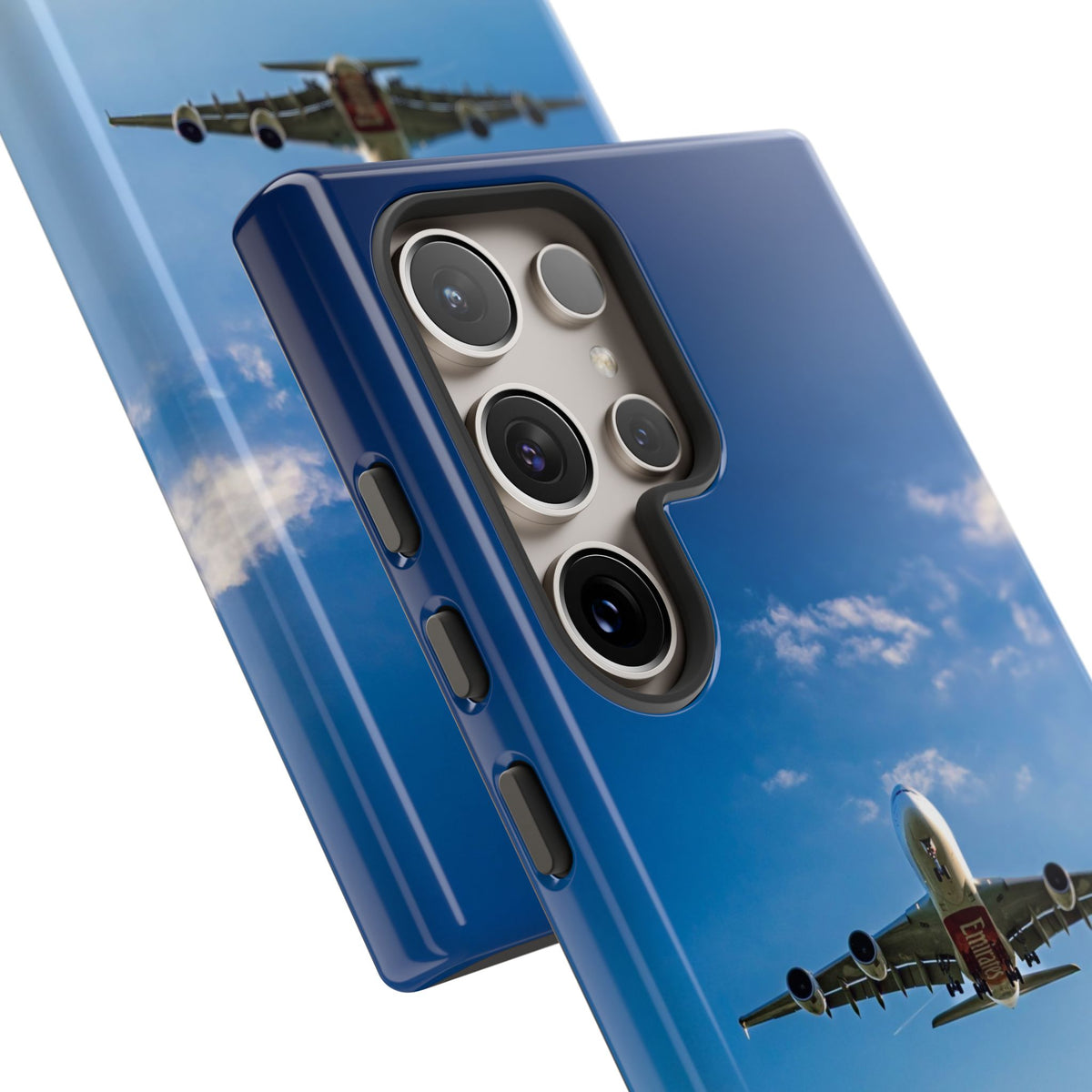 Emirates Airbus A380 climbing head-on over coastline aviation photo Samsung Galaxy tough phone case – view 48