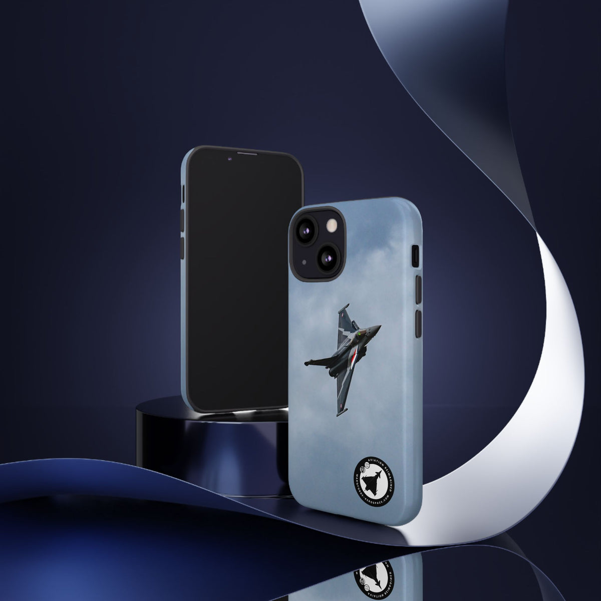 Dark grey striped Rafale banking nose-high in cloud aviation photo iPhone tough phone case – view 44