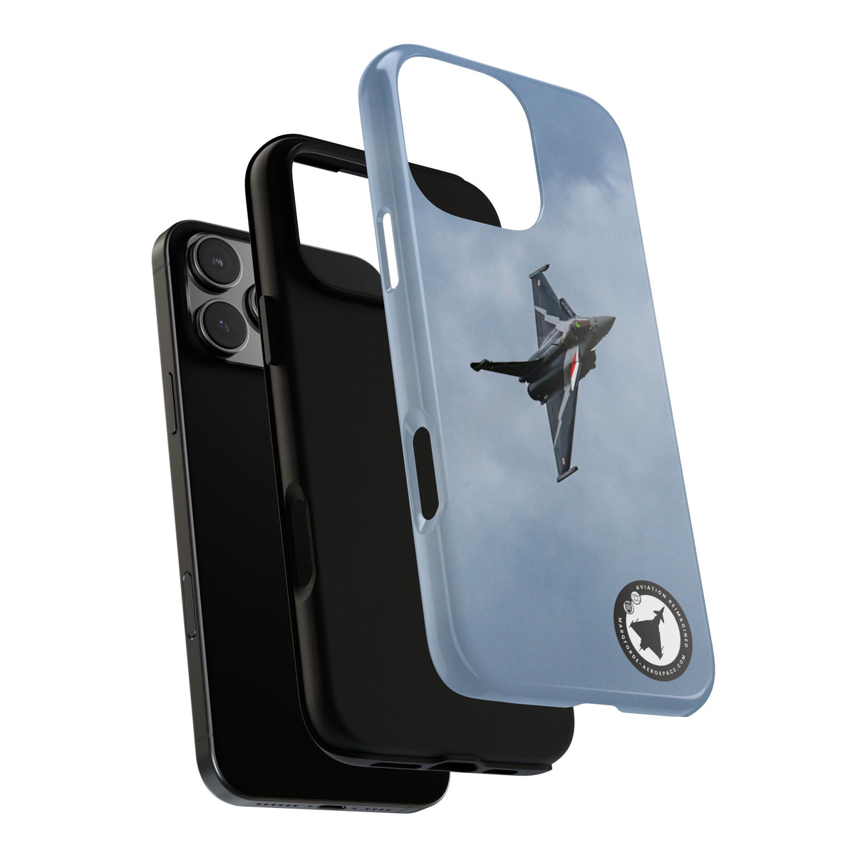 Dark grey striped Rafale banking nose-high in cloud aviation photo iPhone tough phone case – view 59