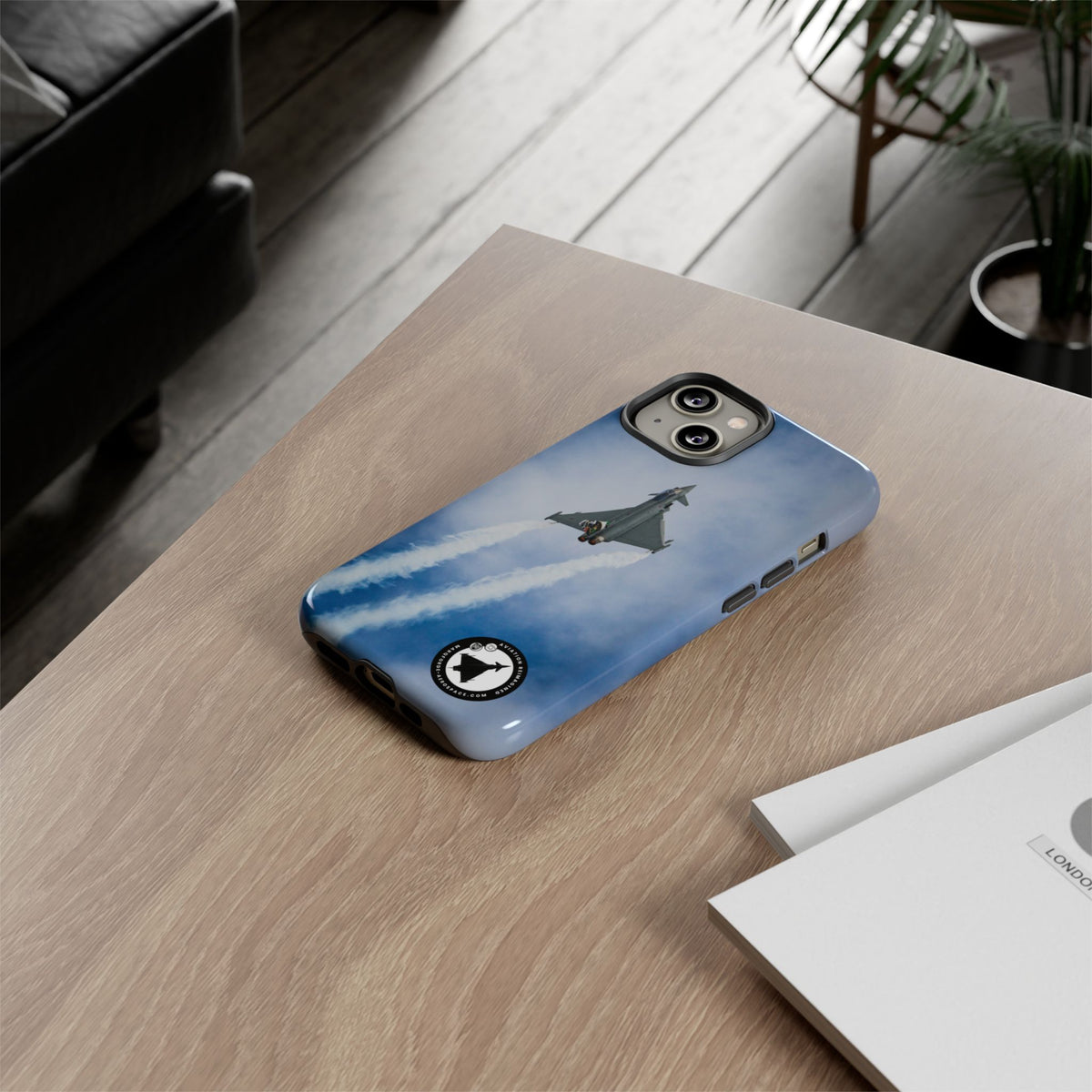 Italian Eurofighter climbing with twin white trails aviation photo iPhone tough phone case – view 26