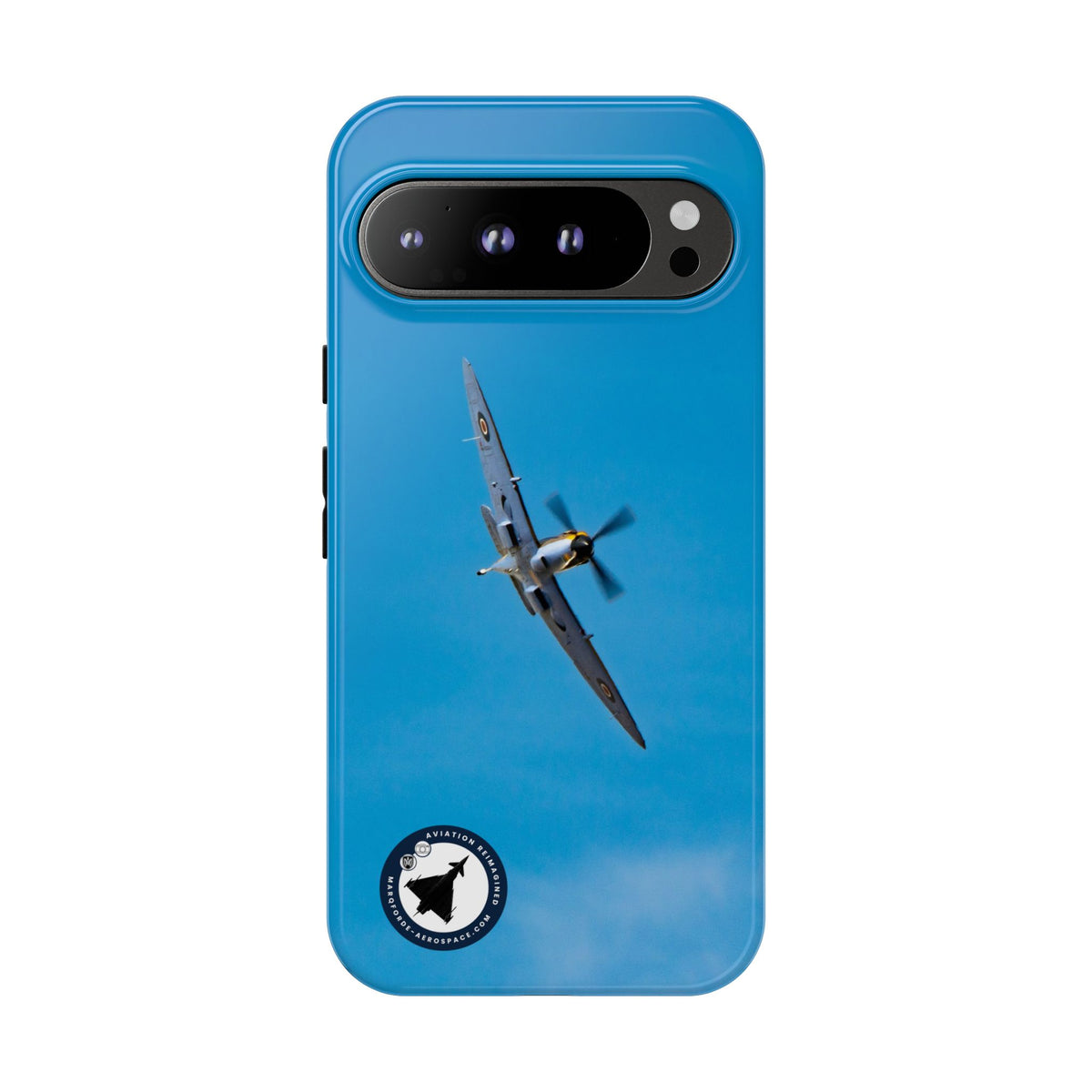 Camouflaged RAF Spitfire banking in a blue sky aviation photo Google Pixel tough phone case