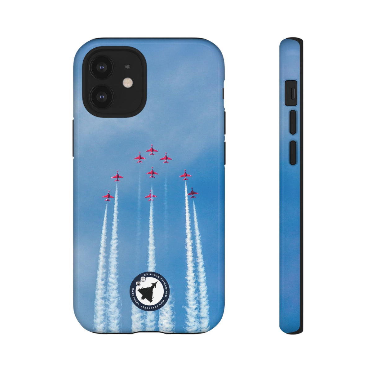 Nine Red Arrows Hawks climbing with white smoke aviation photo iPhone tough phone case – view 12