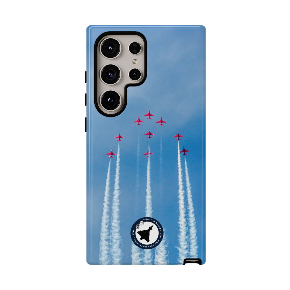 Nine Red Arrows Hawks climbing with white smoke aviation photo Samsung Galaxy tough phone case – view 18