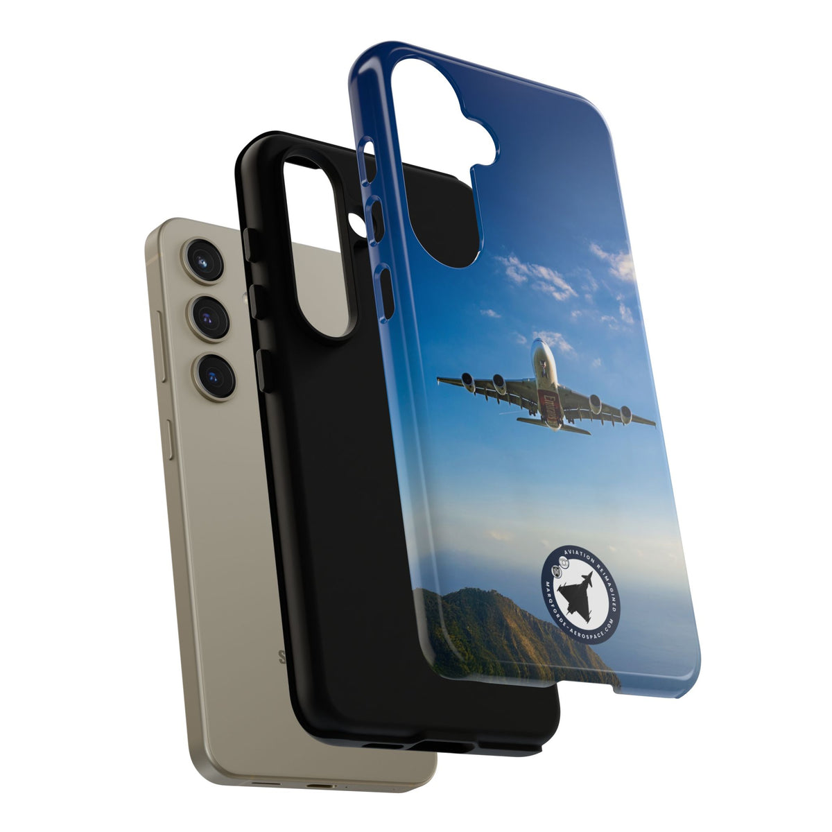 Emirates Airbus A380 climbing head-on over coastline aviation photo Samsung Galaxy tough phone case – view 44