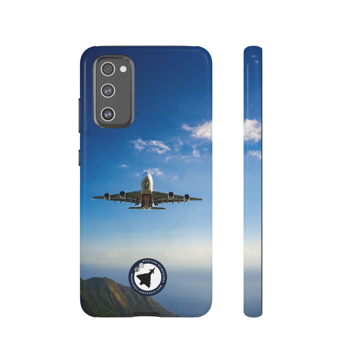 Emirates Airbus A380 climbing head-on over coastline aviation photo Samsung Galaxy tough phone case – view 8