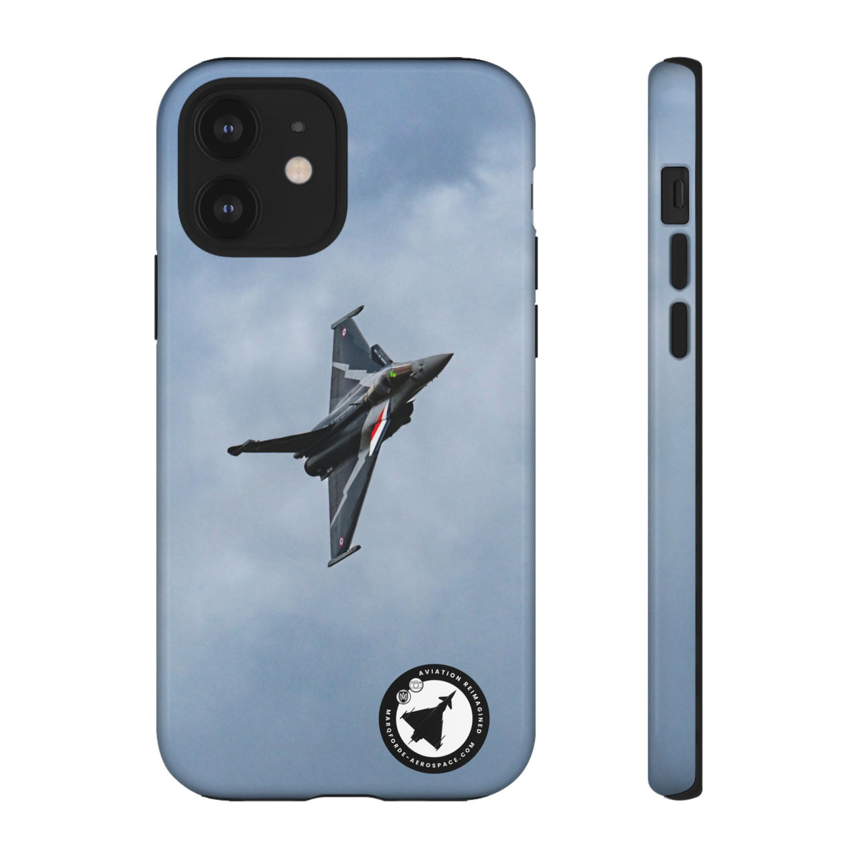 Dark grey striped Rafale banking nose-high in cloud aviation photo iPhone tough phone case – view 6