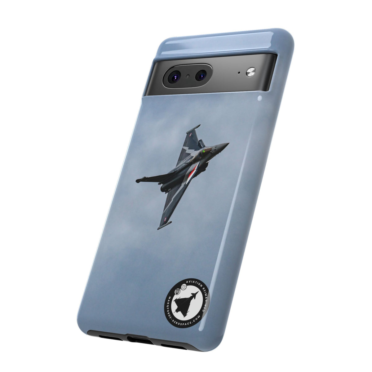Dark grey striped Rafale banking nose-high in cloud aviation photo Google Pixel tough phone case – view 9