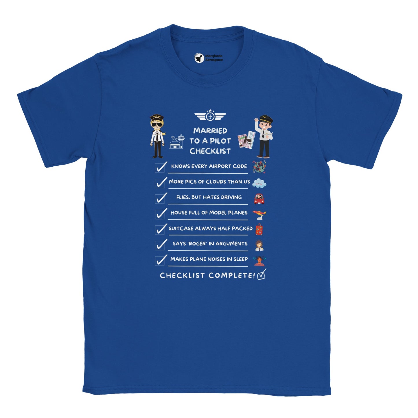 Close-Up of Married to a Pilot Checklist T-Shirt – Bold Graphic Print