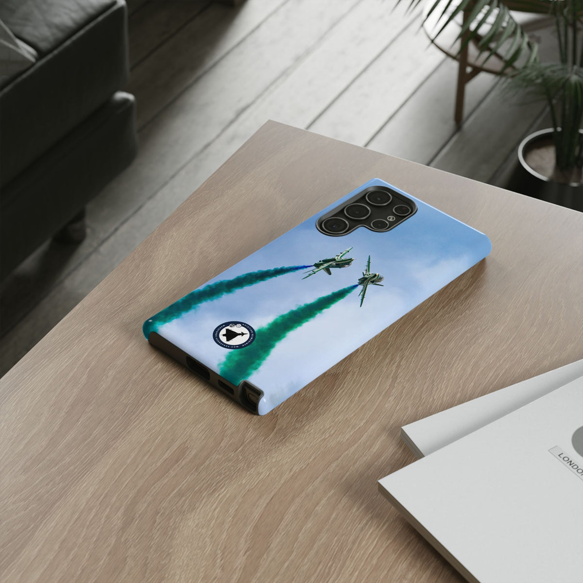 Two Saudi Hawks jets crossing in green smoke aviation photo Samsung Galaxy tough phone case – view 26