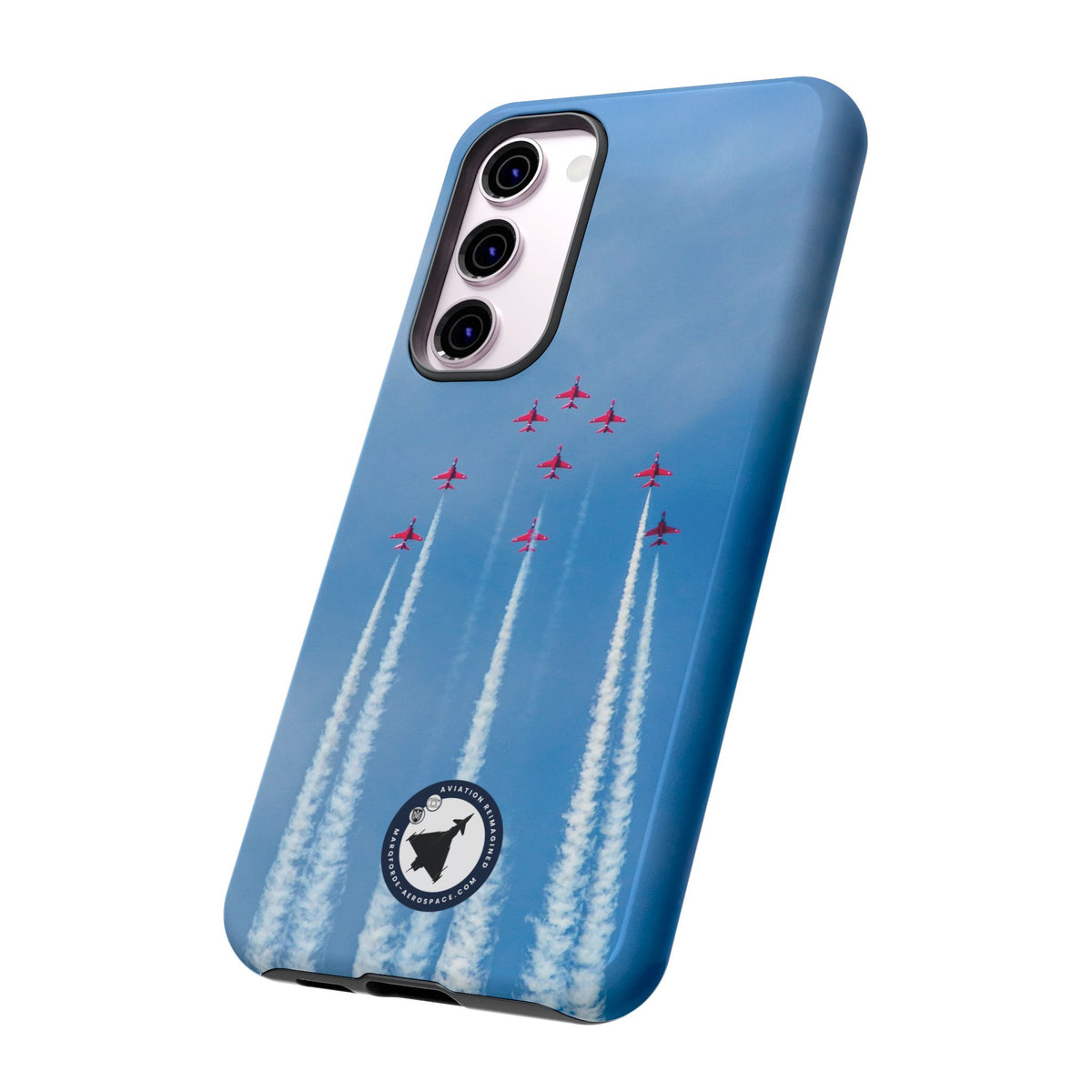 Nine Red Arrows Hawks climbing with white smoke aviation photo Samsung Galaxy tough phone case – view 35