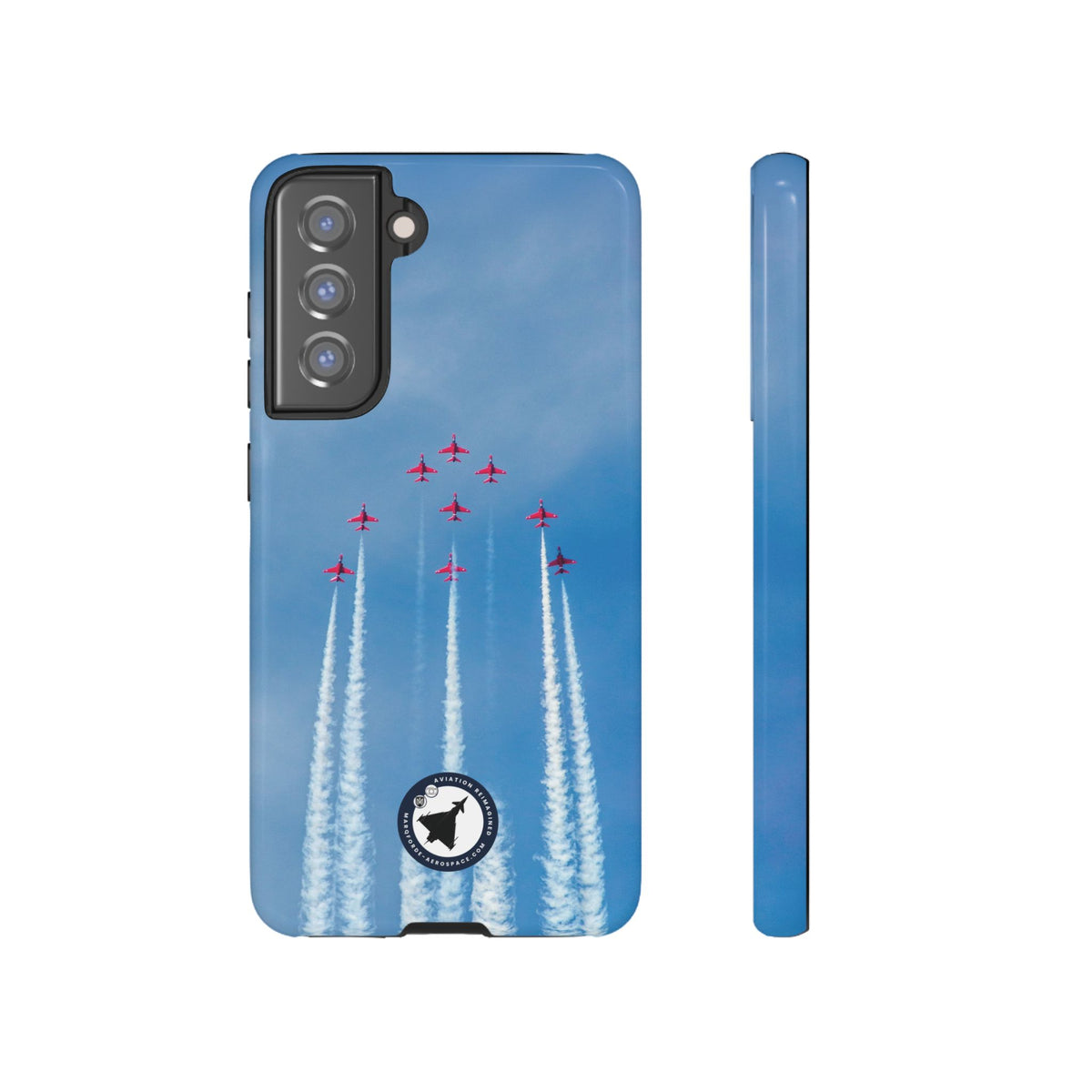Nine Red Arrows Hawks climbing with white smoke aviation photo Samsung Galaxy tough phone case – view 9