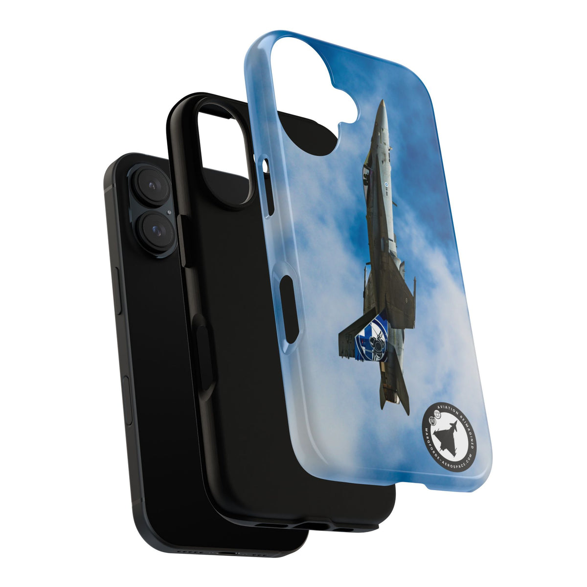 Finnish Hornet climbing with blue and white tail art aviation photo iPhone tough phone case – view 28
