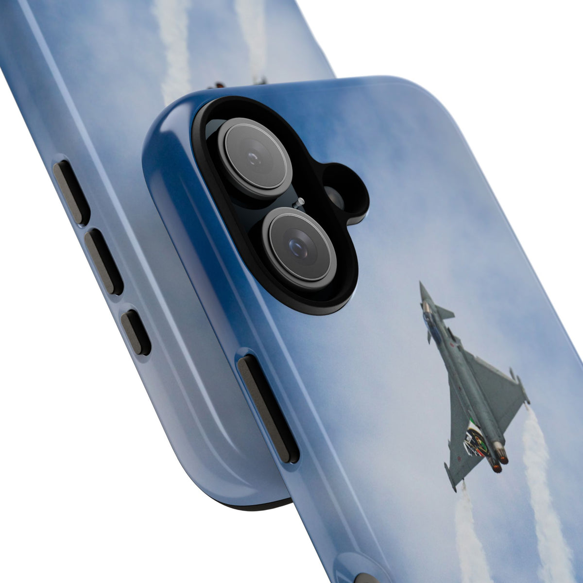 Italian Eurofighter climbing with twin white trails aviation photo iPhone tough phone case – view 37