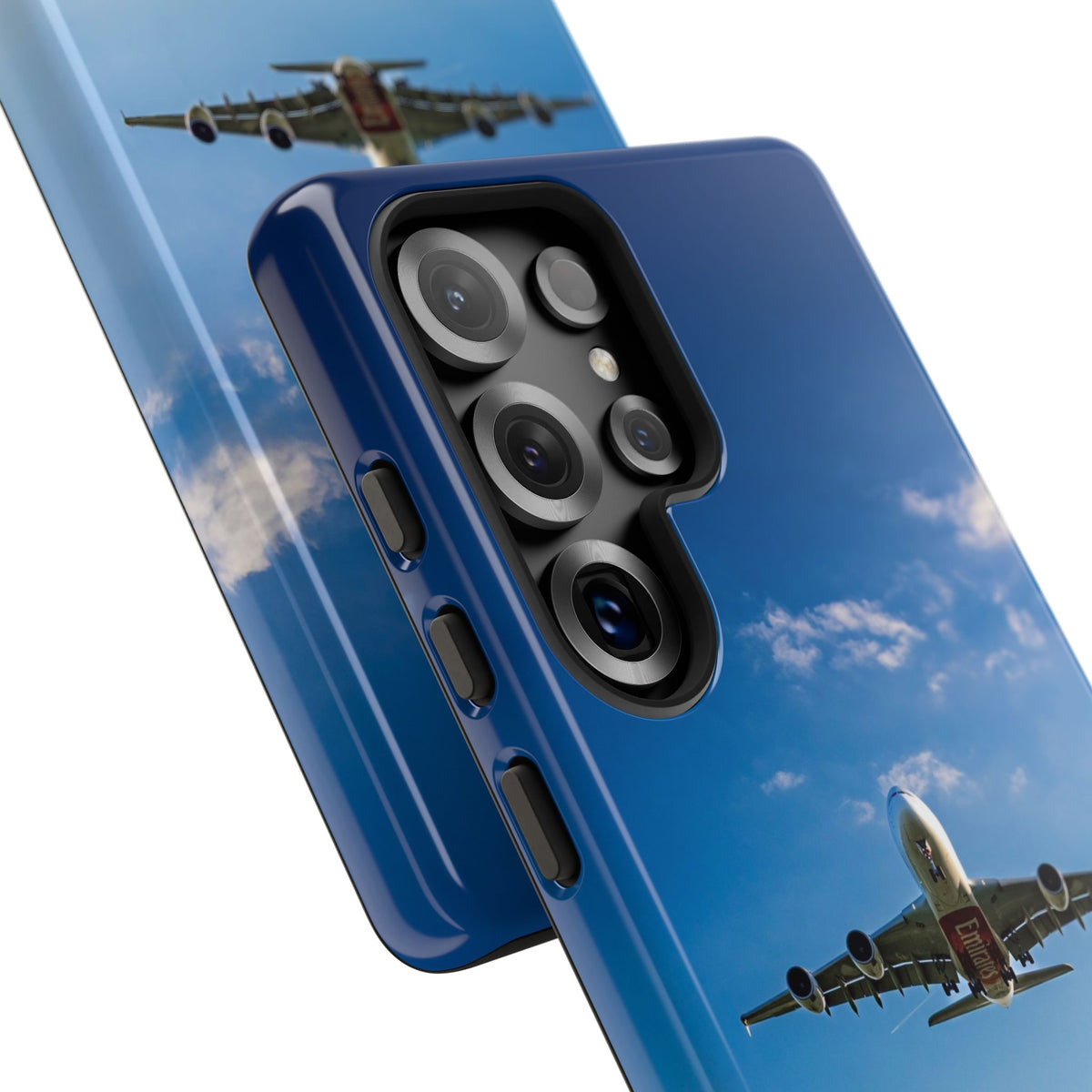 Emirates Airbus A380 climbing head-on over coastline aviation photo Samsung Galaxy tough phone case – view 23