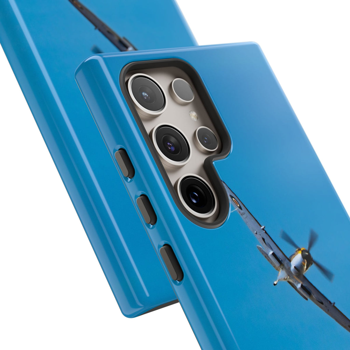 Camouflaged RAF Spitfire banking in a blue sky aviation photo Samsung Galaxy tough phone case – view 40