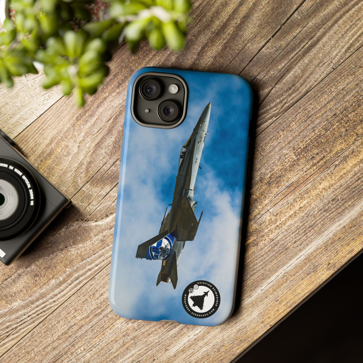 Finnish Hornet climbing with blue and white tail art aviation photo iPhone tough phone case – view 26