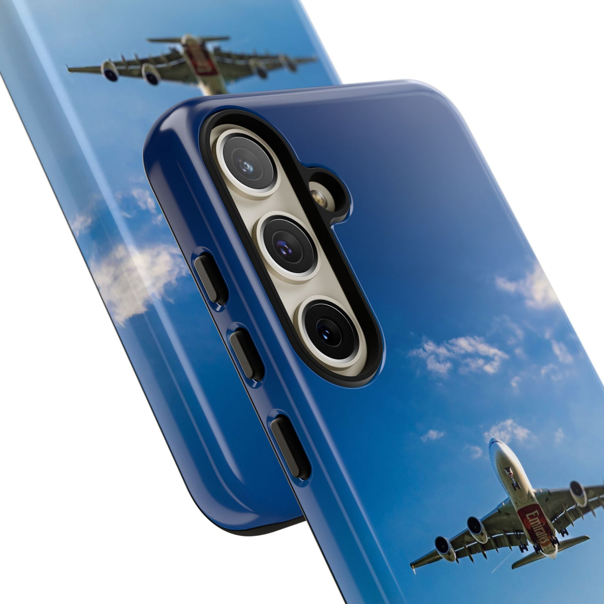 Emirates Airbus A380 climbing head-on over coastline aviation photo Samsung Galaxy tough phone case – view 45