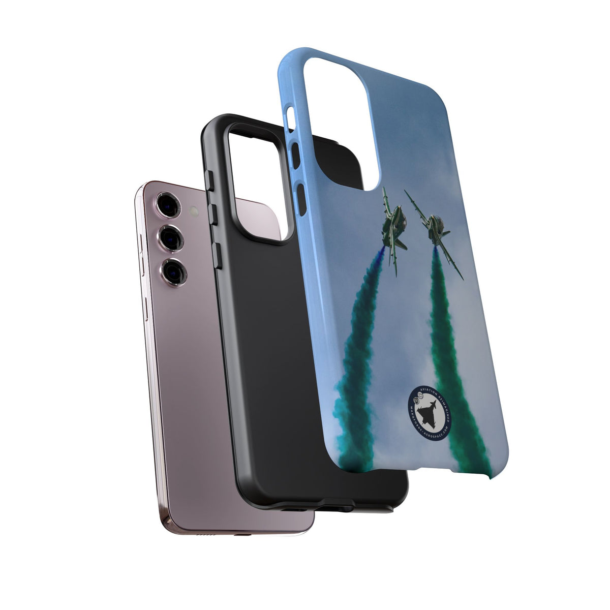 Two Saudi Hawks jets crossing in green smoke aviation photo Samsung Galaxy tough phone case – view 31