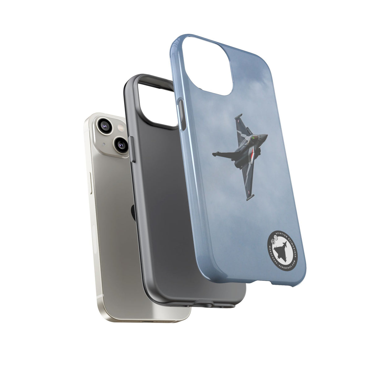 Dark grey striped Rafale banking nose-high in cloud aviation photo iPhone tough phone case – view 29