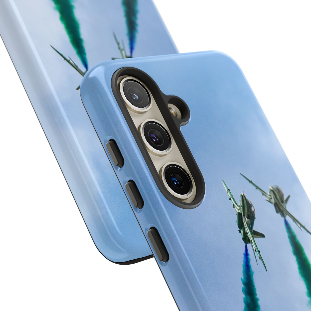 Two Saudi Hawks jets crossing in green smoke aviation photo Samsung Galaxy tough phone case – view 36
