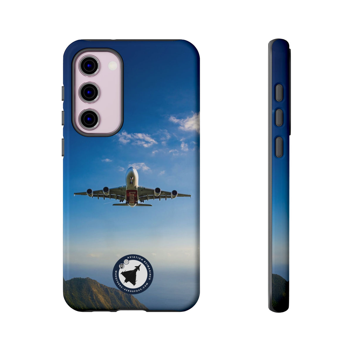Emirates Airbus A380 climbing head-on over coastline aviation photo Samsung Galaxy tough phone case – view 14