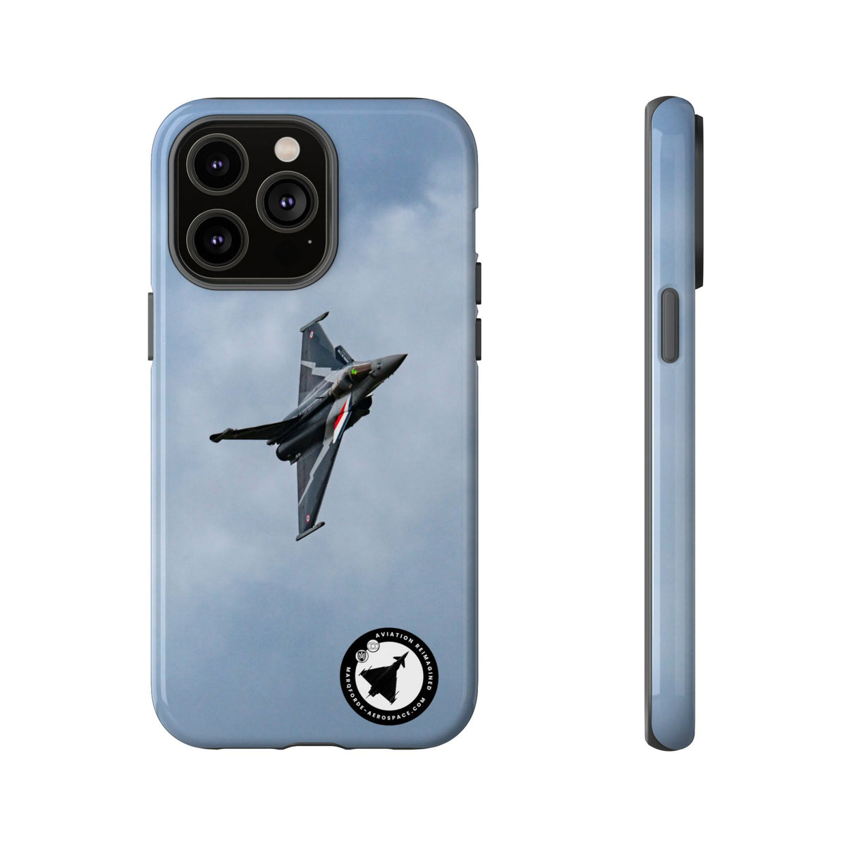 Dark grey striped Rafale banking nose-high in cloud aviation photo iPhone tough phone case – view 20