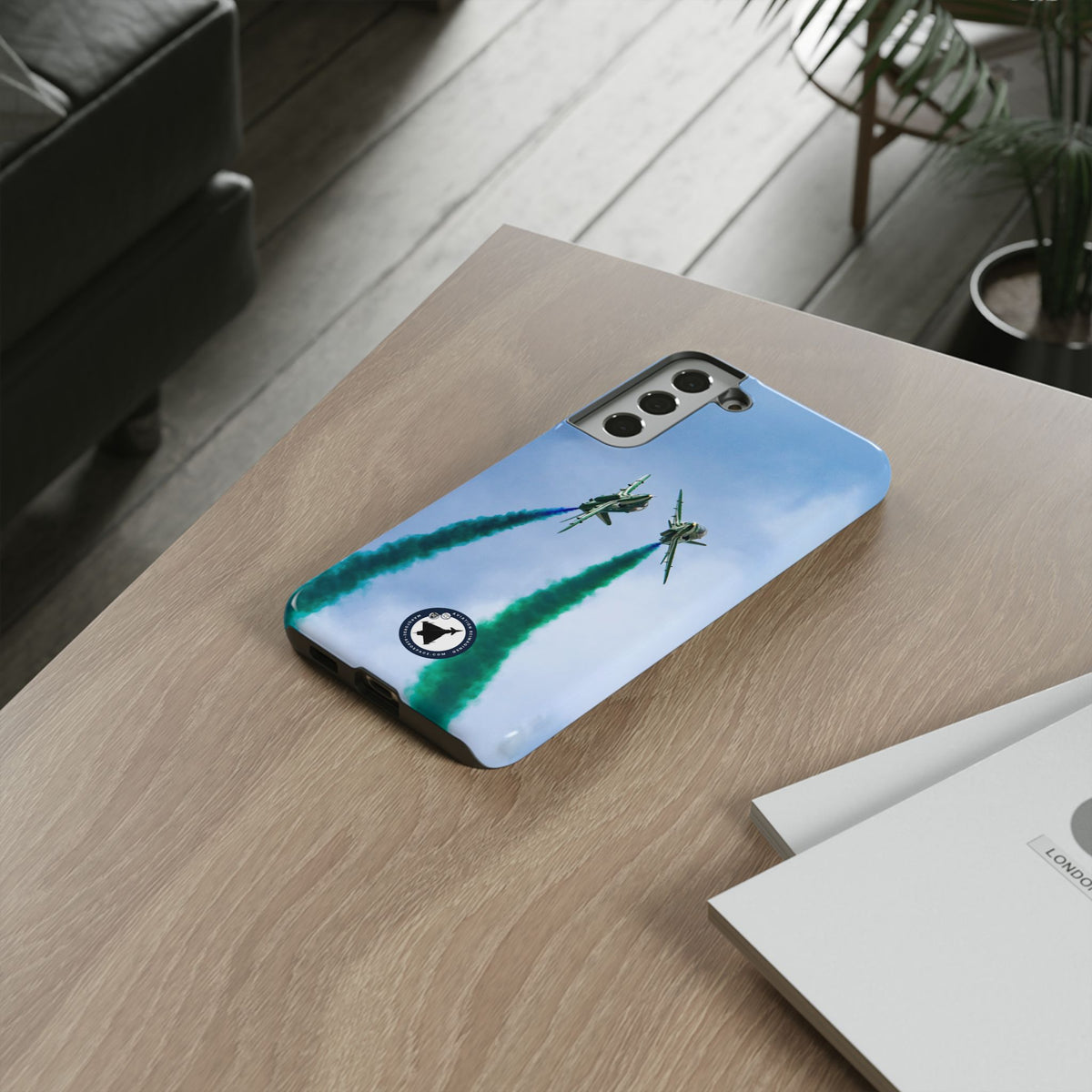 Two Saudi Hawks jets crossing in green smoke aviation photo Samsung Galaxy tough phone case – view 25