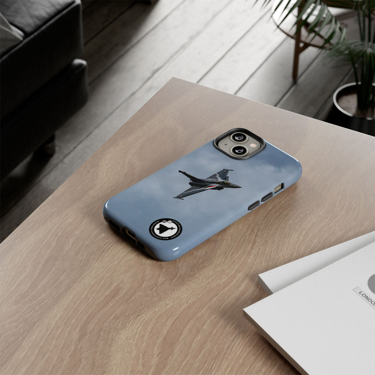 Dark grey striped Rafale banking nose-high in cloud aviation photo iPhone tough phone case – view 30