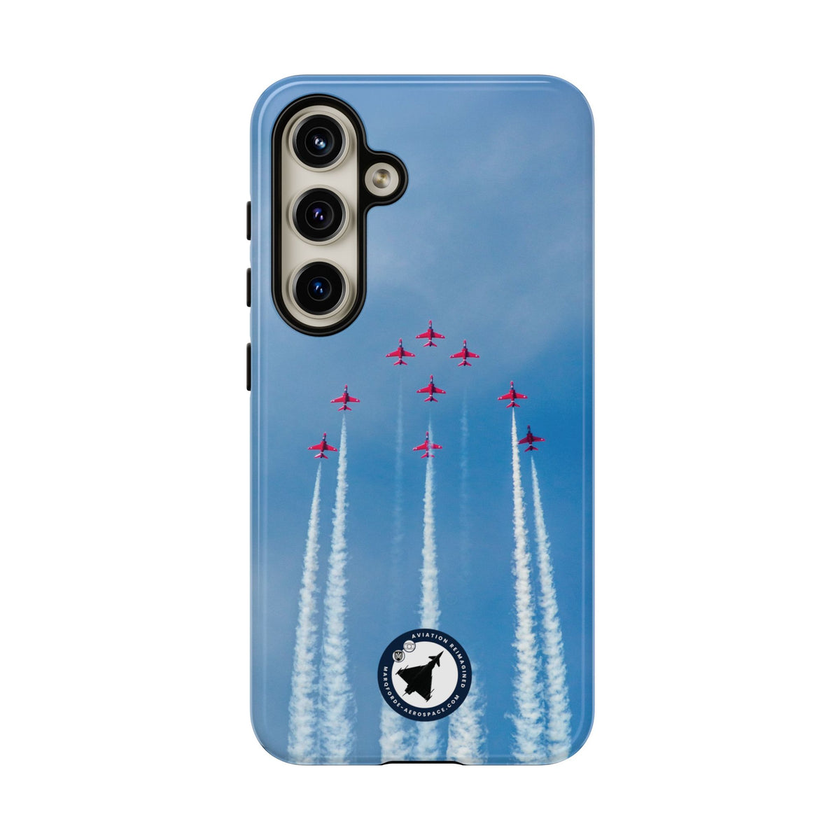Nine Red Arrows Hawks climbing with white smoke aviation photo Samsung Galaxy tough phone case – view 16