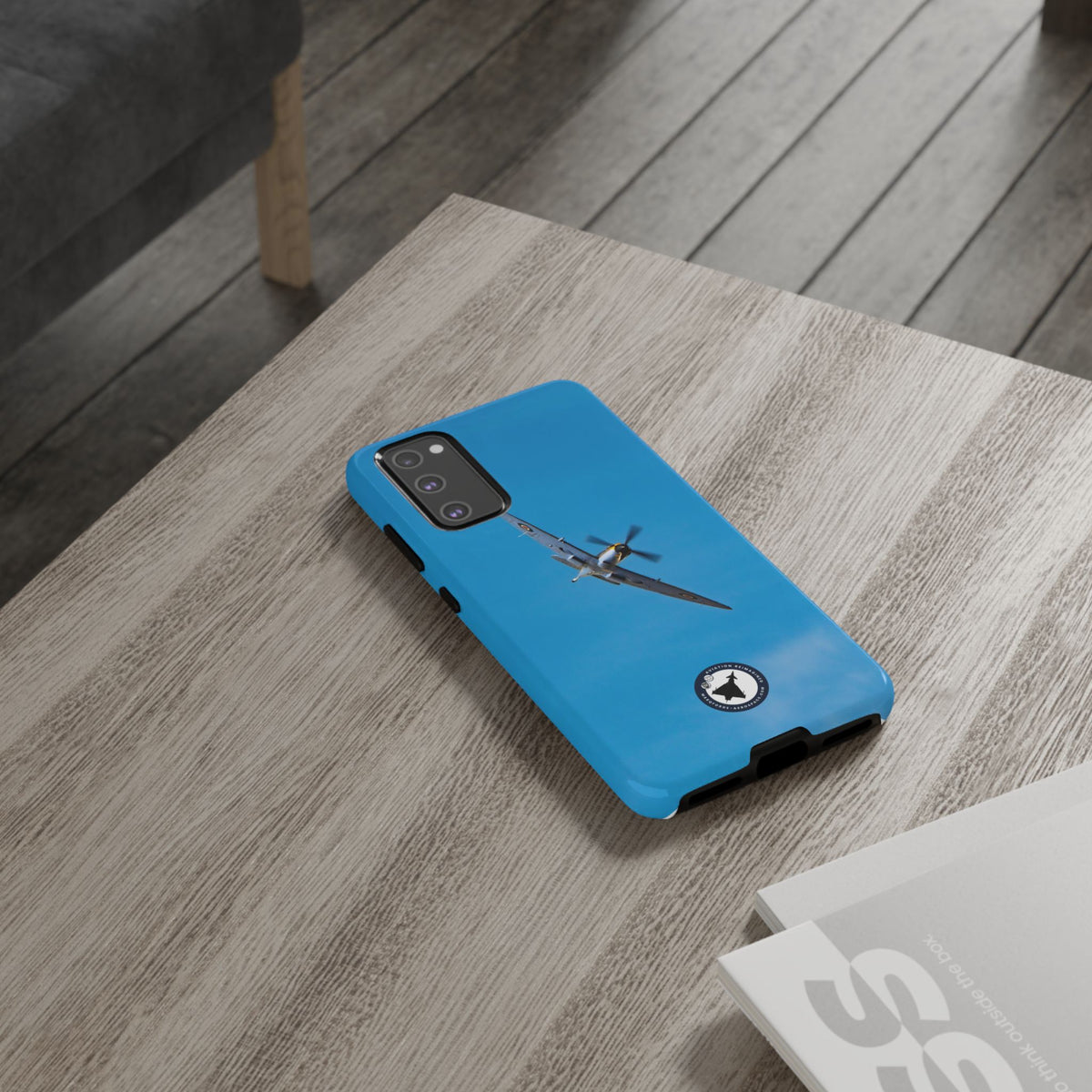 Camouflaged RAF Spitfire banking in a blue sky aviation photo Samsung Galaxy tough phone case – view 21