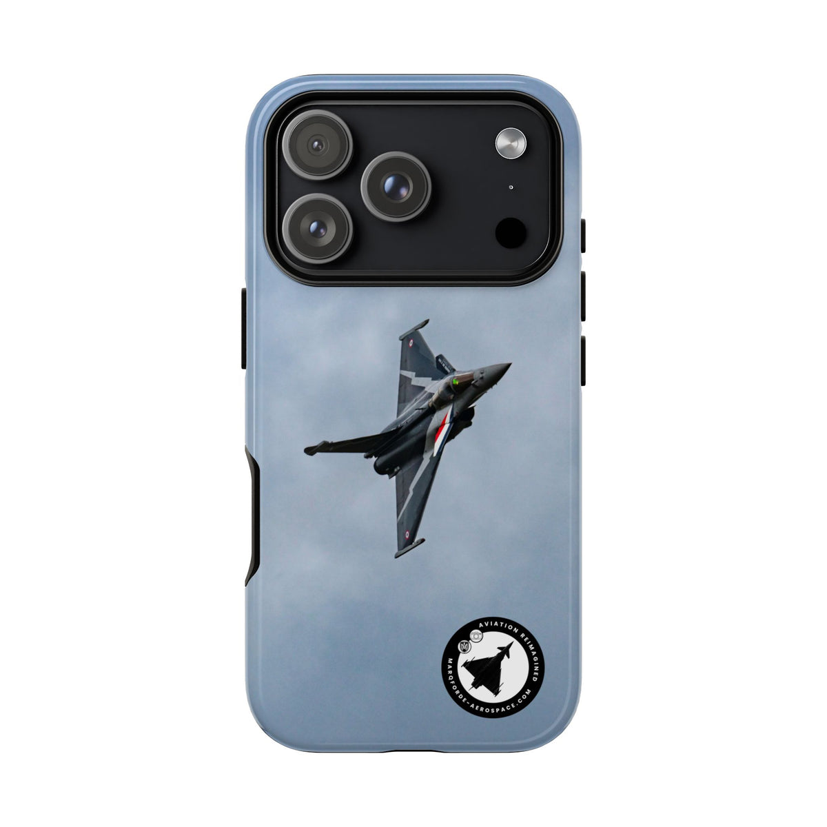 Dark grey striped Rafale banking nose-high in cloud aviation photo iPhone tough phone case – view 25