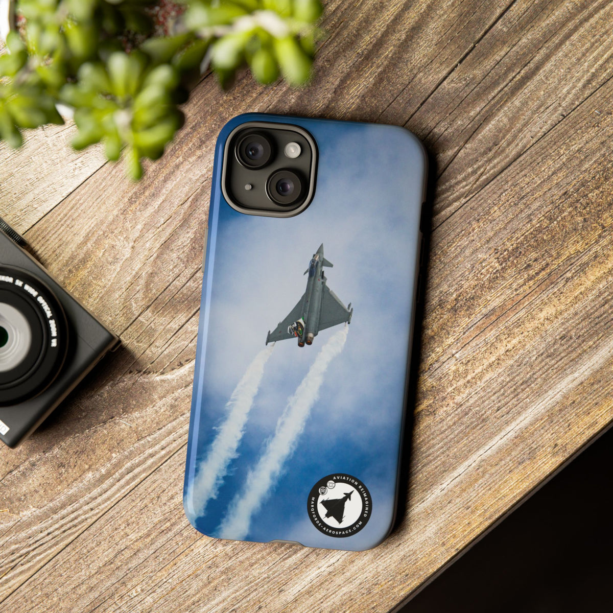 Italian Eurofighter climbing with twin white trails aviation photo iPhone tough phone case – view 36