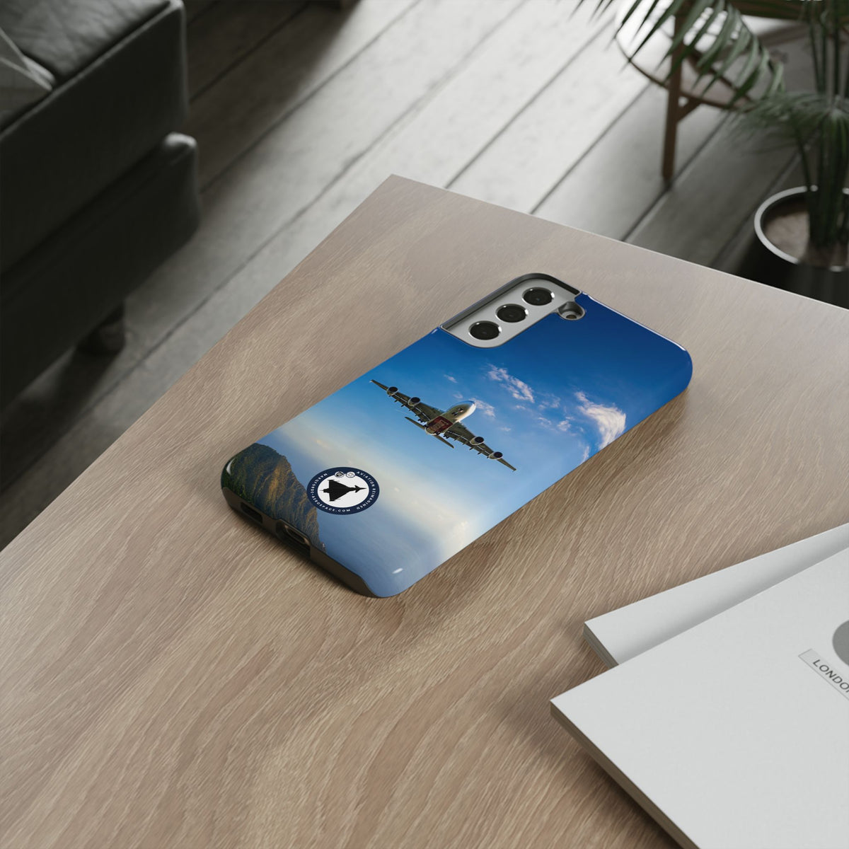 Emirates Airbus A380 climbing head-on over coastline aviation photo Samsung Galaxy tough phone case – view 31