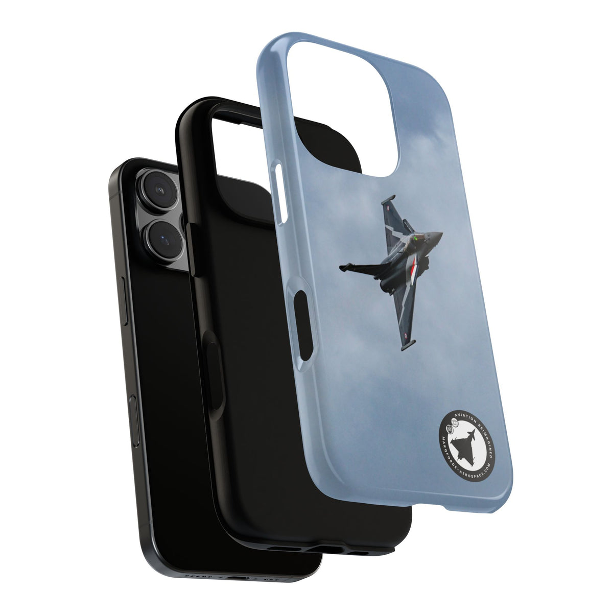 Dark grey striped Rafale banking nose-high in cloud aviation photo iPhone tough phone case – view 56